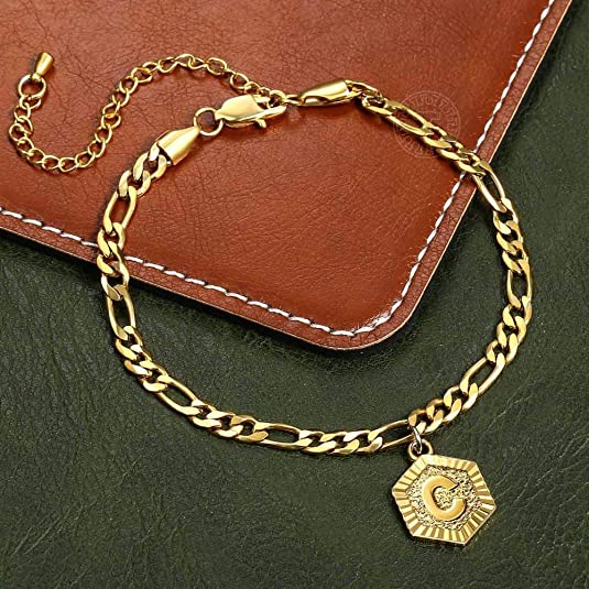 Hermah Letter Charm Anklet Fashion Jewelry for Women Girls Alphabet Initial Letter Anklet Figaro Link Chain Bracelet Length Adjustable