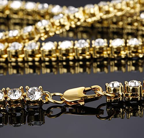 THUNARAZ Hip Hop Iced Out Tennis Chain Necklace Men and Women 18K Gold Plated Iced Out Tennis Chain CZ Pendant Necklace Chain Length Sizes 30 Inches