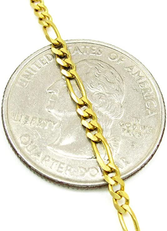 14K Yellow Gold 2.3mm Figaro Link Chain Bracelet - Made In Italy- Multiple Lengths Available