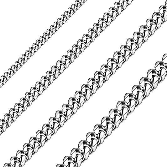 Sunling Solid Stainless Steel Cuban Chain Necklace for Men and Women Waterproof Curb Link Necklace Chain-Widths 3.5mm 5mm 7mm 9mm-Chain Lengths 16"-36"