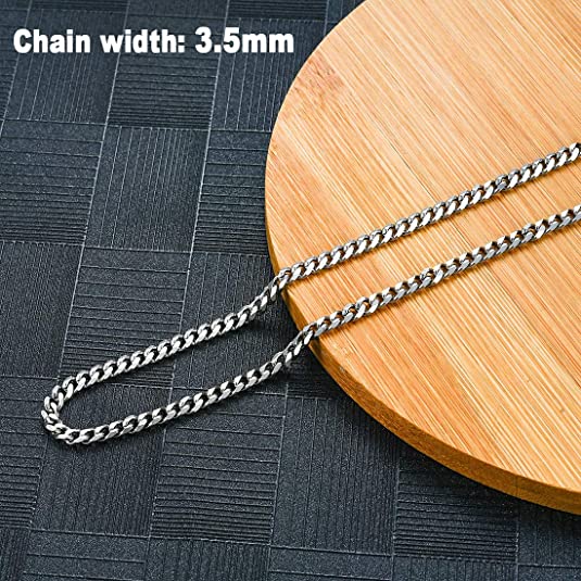 Sunling Solid Stainless Steel Cuban Chain Necklace for Men and Women Waterproof Curb Link Necklace Chain-Widths 3.5mm 5mm 7mm 9mm-Chain Lengths 16"-36"