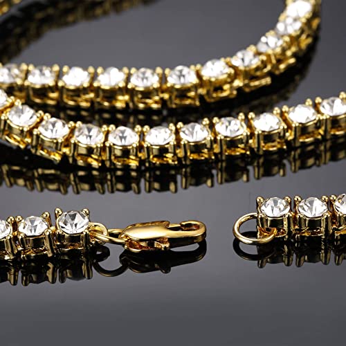 THUNARAZ Hip Hop Iced Out Tennis Chain Necklace Men and Women 18K Gold Plated Iced Out Tennis Chain CZ Pendant Necklace Chain Length Sizes 30 Inches