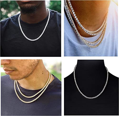 THUNARAZ Hip Hop Iced Out Tennis Chain Necklace Men and Women 18K Gold Plated Iced Out Tennis Chain CZ Pendant Necklace Chain Length Sizes 30 Inches